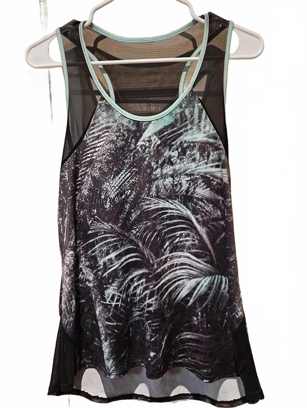 EVCR Workout Teal And Black Abstract Print  Tank Top T-Shirt Women's Size XL